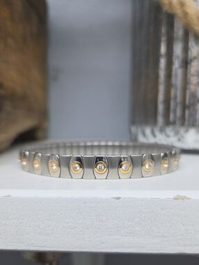 Vintage Speidel Expansion Bracelet 14K  Stainless Steel And CZ